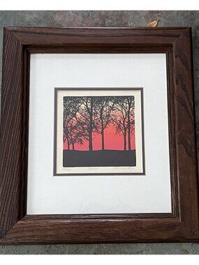 Richard Ehrlich Signed Lithograph Print Sunset Dark Wood Frame Numbered 93/250